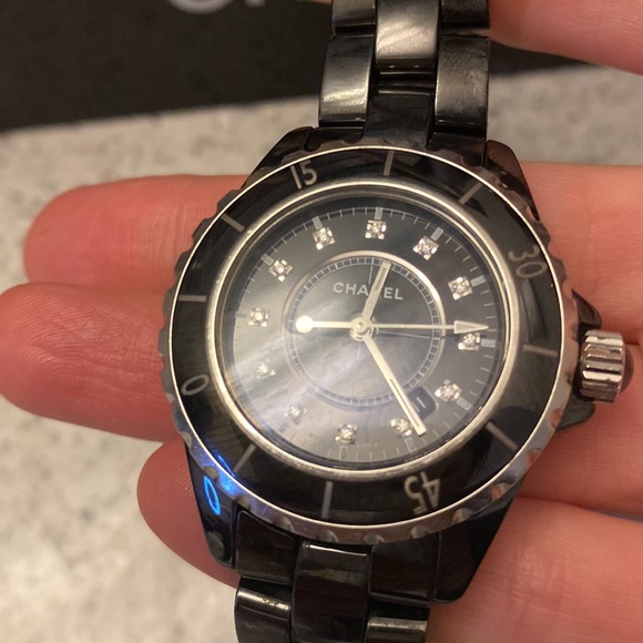 Chanel Diamond steel black watch 6” wrist J12 & Magazine  by Chanel - Picture 9 of 14